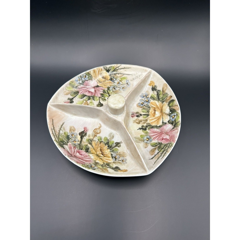 Schmidts's‎ Divided Dish, Hand Painted flowers, Brazil Spring Summer Fall